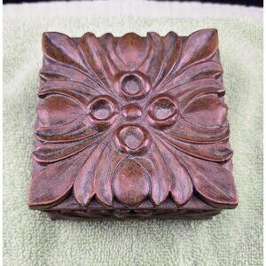 Jewelry Trinket Box With Floral Design Brown Finish 4 x 4
